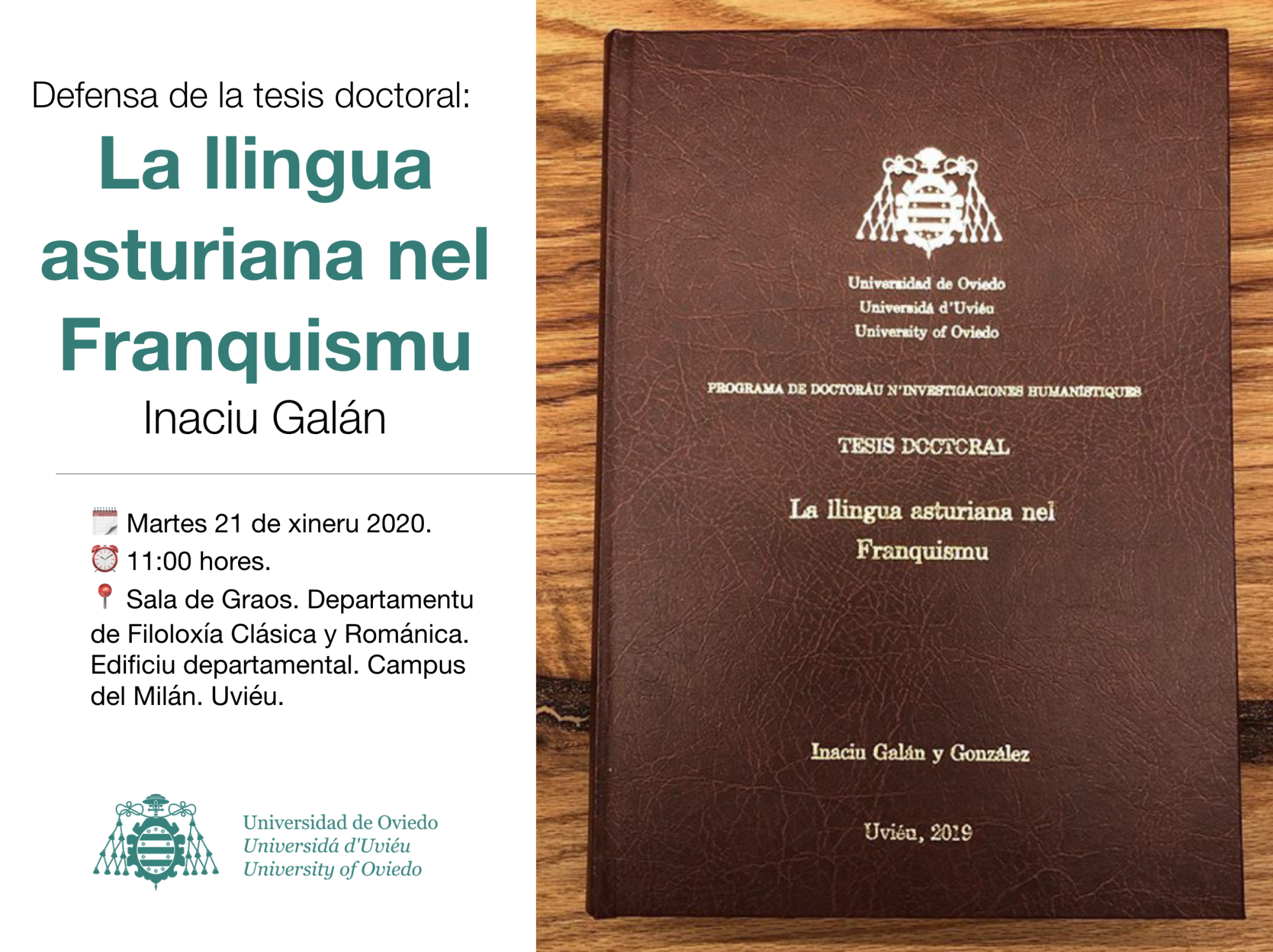 Llectura y defensa de la tesis «La llingua asturiana nel Franquismu»